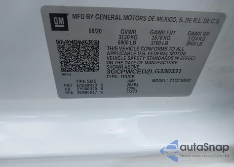 2020 Chevrolet Silverado 1500 2Wd Short Bed Lt from USA, damaged, VIN 3GCPWCED2LG330331